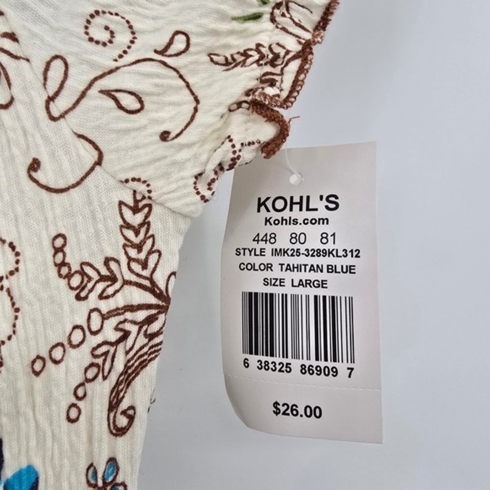 Knitworks Girls Cream Blue Brown Floral Ruffle Tiered Short Sleeve Top‎ Large - Picture 5 of 9